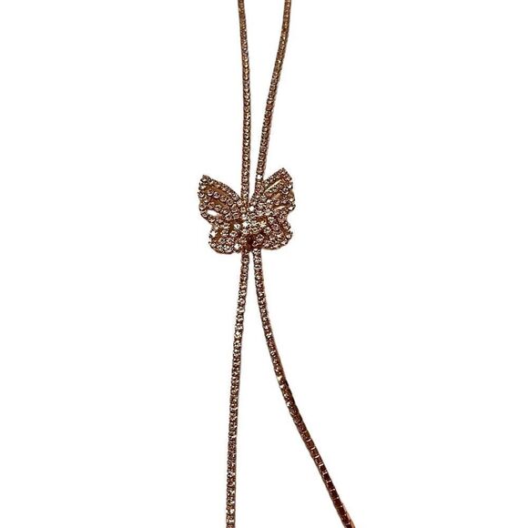 ⭐️3/$25⭐️ Brand New Rose Gold Tone Rhinestone Butterfly Sliding Necklace - Picture 3 of 4